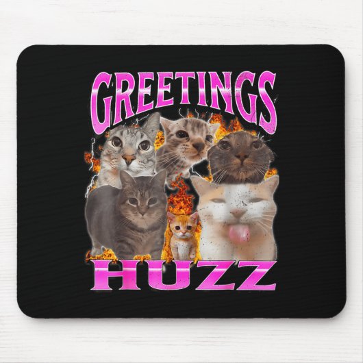 Tapis De Souris Salutations Huzz Mème de Chat Drôle Contrefaçon Gr (Devant)