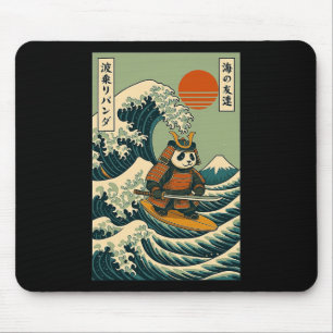 Tapis De Souris Samouraï Panda Faisant du Surf sur une Vague Japon