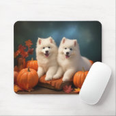 Tapis De Souris Samoyed Chiot Automne Citrouille de plaisir (Avec souris)