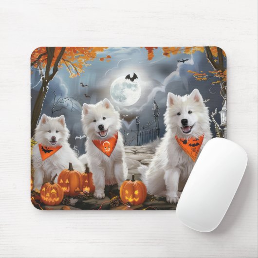 Tapis De Souris Samoyed Halloween Éffrayant (Avec souris)