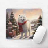 Tapis De Souris Samoyède dans la neige de Noël (Avec souris)
