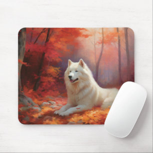Tapis De Souris Samoyède dans les feuilles d'automne tombées inspi
