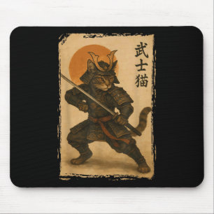 Tapis De Souris Samurai Chat Warrior Japonais Ukiyo-e Artwork Chat