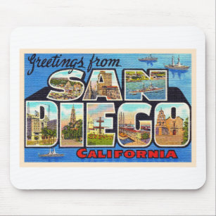 Tapis De Souris San Diego California Vintage Grande Lettre Carte p