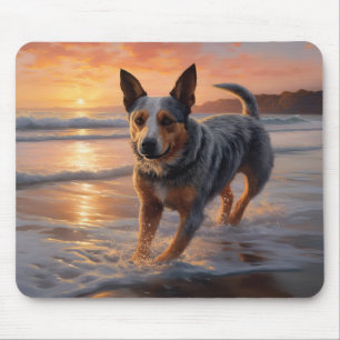 Tapis De Souris Sandy Paws Australian Cattle Dog on Beach Sunset