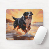 Tapis De Souris Sandy Paws Bernese Mountain Dog on Beach Sunset (Avec souris)