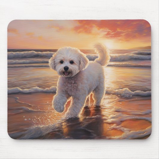 Tapis De Souris Sandy Paws Bichon Frise Dog sur Beach Sunset (Devant)