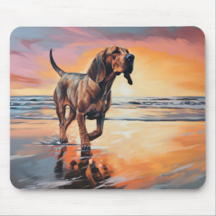 Tapis De Souris Sandy Paws Bloodhound Dog on Beach Sunset
