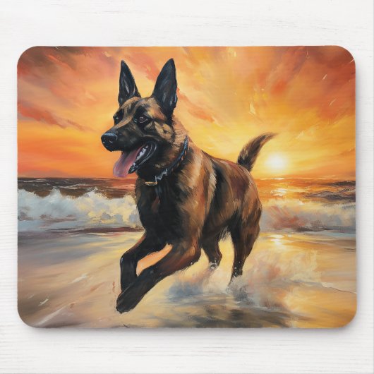 Tapis De Souris Sandy Paws Chien Malinois Belge sur le coucher du (Devant)