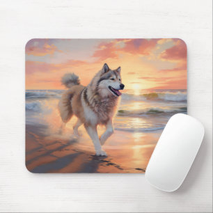 Tapis De Souris Sandy Paws Malamute Alaskan Chien sur la Plage au