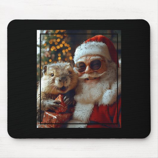 Tapis De Souris Santa And Beaver Selfie Funny Christmas Design (Devant)