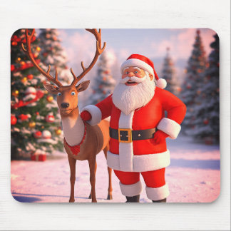 Tapis De Souris Santa avec Prancer dans le champ sur un épais