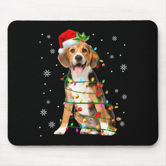 Tapis De Souris Santa Beagle Christmas Lights Xmas Dog Lover Men W (Devant)