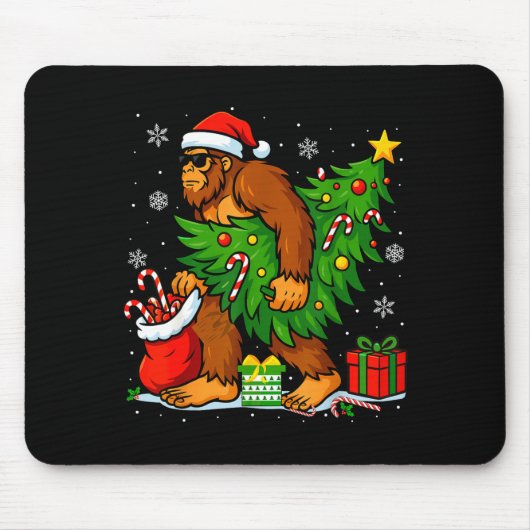 Tapis De Souris Santa Bigfoot Christmas Tree Xmas Lights Funny Sas (Devant)