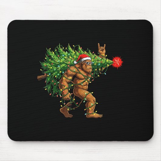 Tapis De Souris Santa Bigfoot Christmas Tree Xmas Lights Funny Sas (Devant)