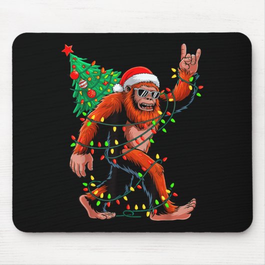 Tapis De Souris Santa Bigfoot Christmas Tree Xmas Lights Sasquatch (Devant)