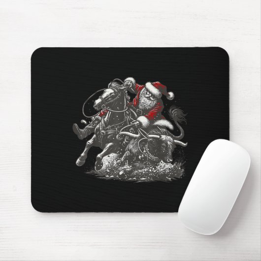 Tapis De Souris Santa Bulldogging Christmas Cowboy Santa Rodeo Xma (Avec souris)