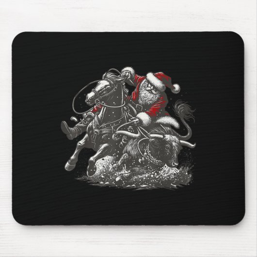 Tapis De Souris Santa Bulldogging Christmas Cowboy Santa Rodeo Xma (Devant)