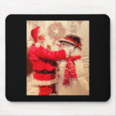 Tapis De Souris Santa Claus And Snowman In Snowfall (Devant)