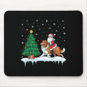 Tapis De Souris Santa Claus équitation Portée Collie Chien Garçons