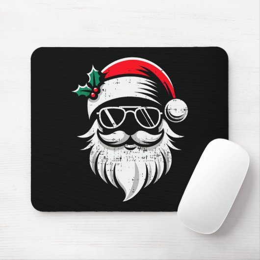 Tapis De Souris Santa Claus Face Sungles With Hat Beard Christmas (Avec souris)