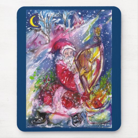TAPIS DE SOURIS SANTA CLAUS JOUANT À LA HARPE EN LUMIÈRE DE LA LUN (Devant)