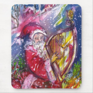 TAPIS DE SOURIS SANTA CLAUS JOUANT À LA HARPE EN LUMIÈRE DE LA LUN