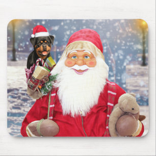 Tapis De Souris Santa Claus w Christmas Gifts Rottweiler Chien