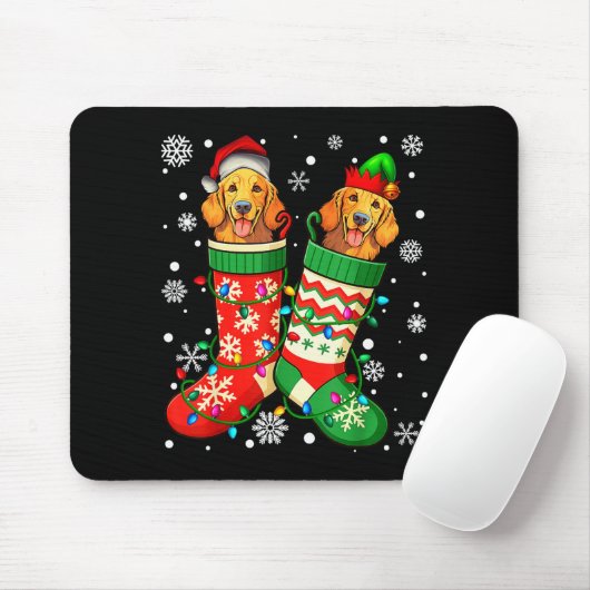 Tapis De Souris Santa Elf Golden Retriever Dog In Christmas Socks (Avec souris)