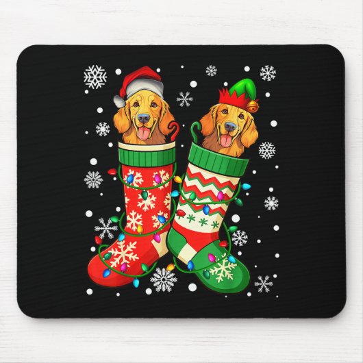 Tapis De Souris Santa Elf Golden Retriever Dog In Christmas Socks (Devant)