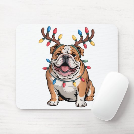 Tapis De Souris Santa English Bulldog Reindeer Light Christmas (Avec souris)