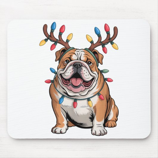 Tapis De Souris Santa English Bulldog Reindeer Light Christmas (Devant)