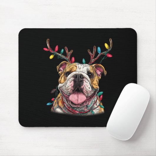 Tapis De Souris Santa English Bulldog Reindeer Light Christmas (Avec souris)