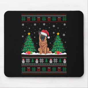 Tapis De Souris Santa Hat Belge Malinois Chien Xmas Arbre Lumière