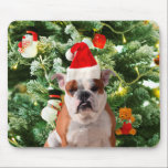 Tapis De Souris Santa Hat Bulldog Christmas Tree Snowman boîte cad<br><div class="desc">Mignonne photo Bulldog avec boîte cadeau de Noël Tree Snowman en arrière - plan. Un cadeau parfait pour Noël !</div>