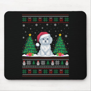 Tapis De Souris Santa Hat Chien Maltais Noël Les lumières de l'arb