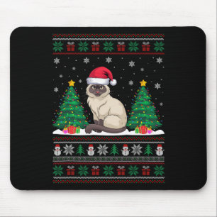 Tapis De Souris Santa Hat Siamese Chat Noël Arbre Lumières Laid S