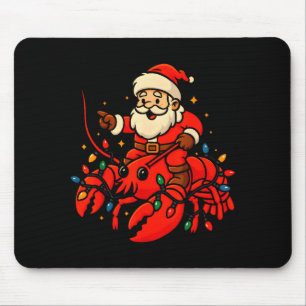 Tapis De Souris Santa Homard Noël Pyjama Santa à Cheval sur Homard