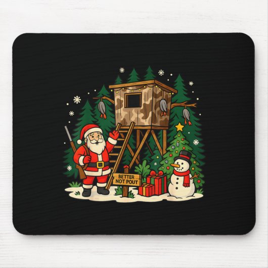 Tapis De Souris Santa Hunting Cabin Funny Christmas Better Not Ut  (Devant)
