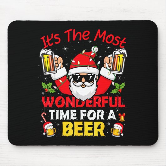 Tapis De Souris Santa It's The Most Wonderful Time For A Beer Funn (Devant)