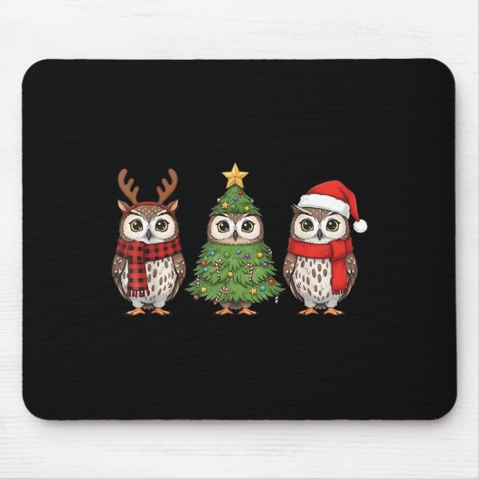 Tapis De Souris Santa Owl Christmas Tree Owl Lover Animal Xmas Paj (Devant)