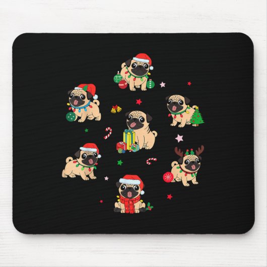 Tapis De Souris Santa Pug Light Gorgeous Reindeer Pajama Christmas (Devant)