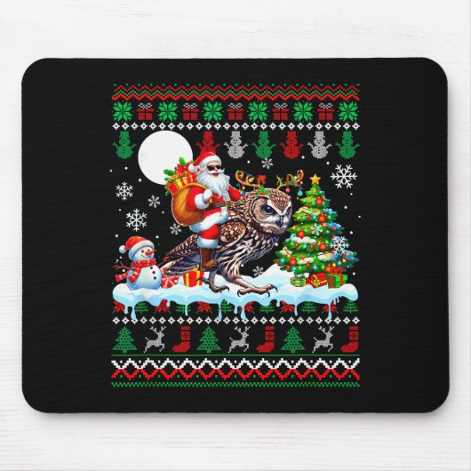 Tapis De Souris Santa Riding Reindeer Owl Sweater Xmas Tree Snowma (Devant)
