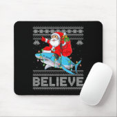 Tapis De Souris Santa Riding Shark Ugly Christmas Sweater Believe (Avec souris)