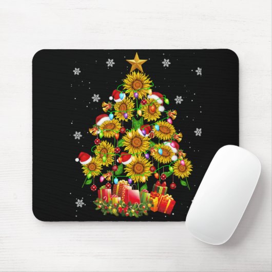 Tapis De Souris Santa Sunflower Christmas Tree Xmas Lights Santa S (Avec souris)