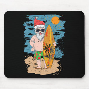 Tapis De Souris Santa surfant sur la plage drôle été Hawaii Noël 