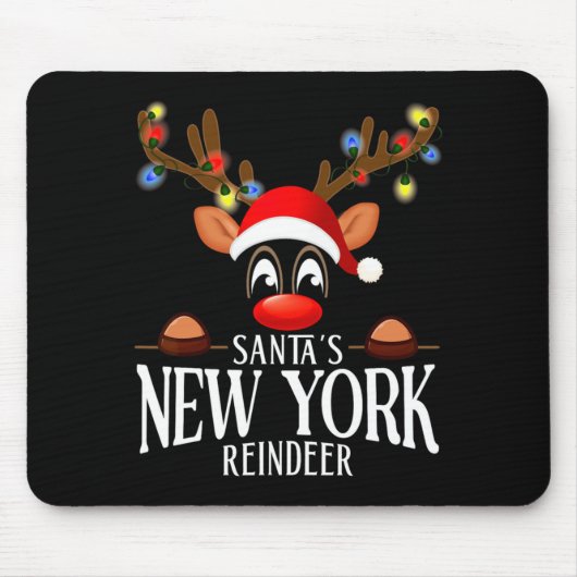 Tapis De Souris Santas New York Reindeer Funny Xmas Matching Pjs (Devant)