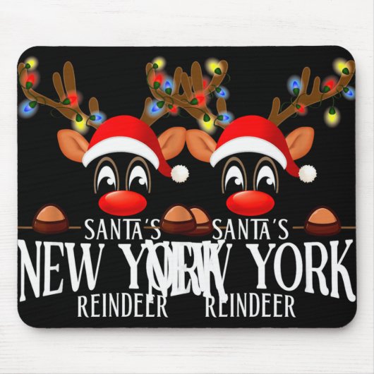 Tapis De Souris Santas New York Reindeer Funny Xmas Matching Pjs T (Devant)