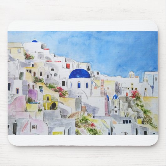 Tapis De Souris Santoroni Grèce Aegean peinture d'aquarelle de mer (Devant)