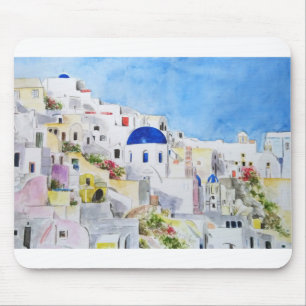 Tapis De Souris Santoroni Grèce Aegean watercolor